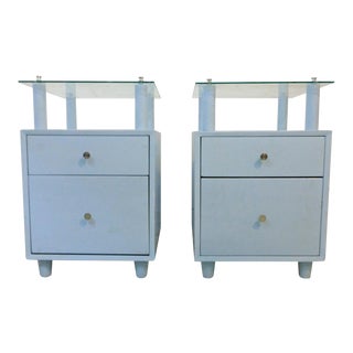 Mengel Module 1940s Sky Blue Night Stands With Raised Glass Tops