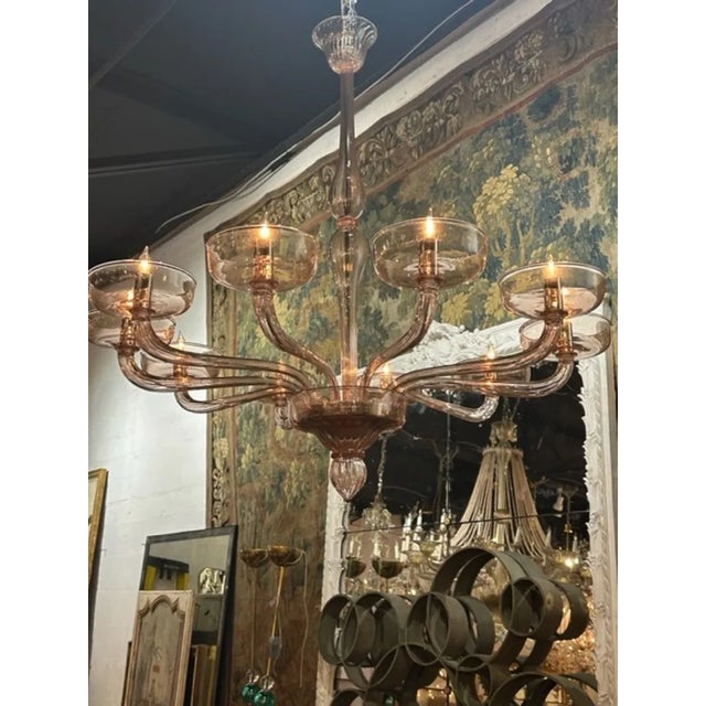 Modern Rose Colored Custom Designed Murano Chandelier For Sale - Image 3 of 7