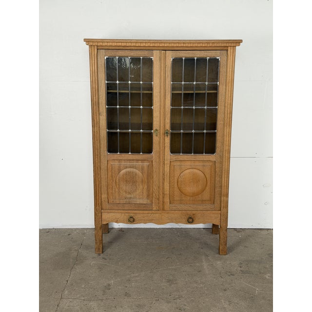 Mid-Century Modern Danish Oak Display Cabinet with Leaded Glass Doors, 1960s For Sale - Image 14 of 14