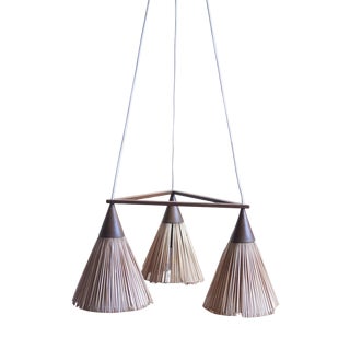 Three Cone Teak and Sisal Pendant Lamp from Temde, 1960s For Sale