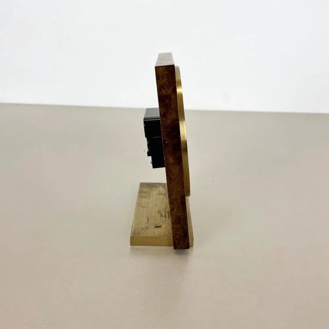 Hollywood Regency Brass & Walnut Table Clock from Kienzle, Germany, 1960s For Sale - Image 11 of 18