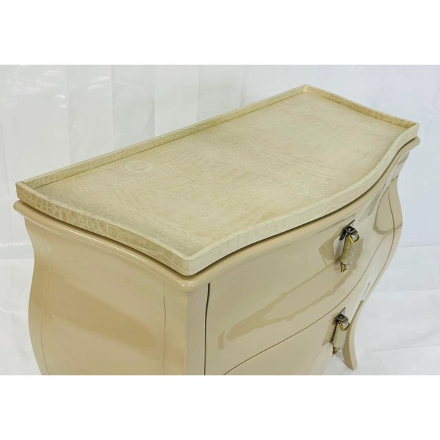 Fendi Cream Lacquered 2-Drawer Commode With Crocodile-Embossed Leather Tray Top For Sale - Image 16 of 18