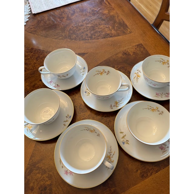 Ceramic 1950s Rosenthal Selb Germany Tea Cup and Saucer "Helena" Pattern - Set for 6 For Sale - Image 7 of 18