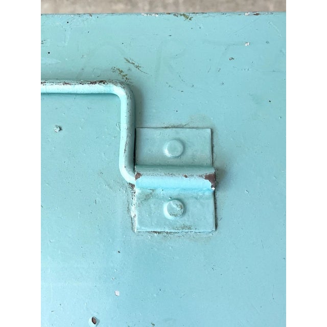 1950s Vintage Large & Heavy Teal Turquoise Green-Blue Metal Tool Chest Décor For Sale - Image 4 of 12