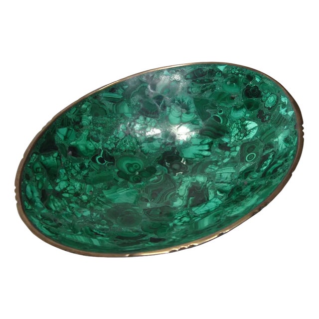 Vintage Malachite and Brass Bowl, 1960s For Sale