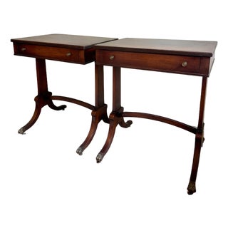 Vintage Dark Wood Side Tables With Rolling Brass Claw Wheels For Sale