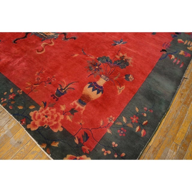 1920s Antique Chinese Art Deco Rug Vase Floral Walter Nichols 8' 10'' X 11' 2'' For Sale - Image 4 of 9