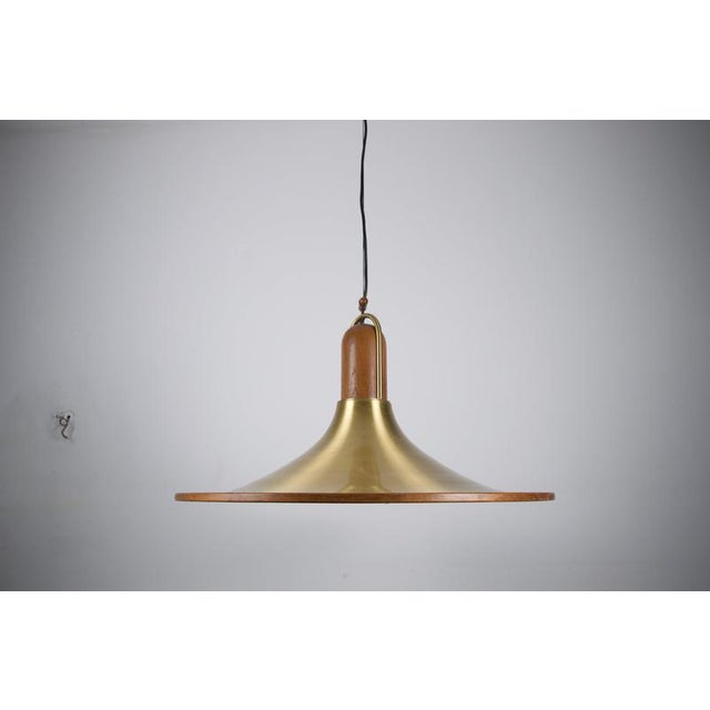 Mid-Century Teak and Brass Pendant Lamp, Italy, 1960s For Sale - Image 9 of 14