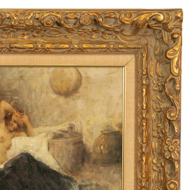 Antique Italian Realism Verismo Oil on Canvas Painting Female Nude Ex-Christie's by Antonio Mancini, 1890 For Sale In Portland, OR - Image 6 of 18