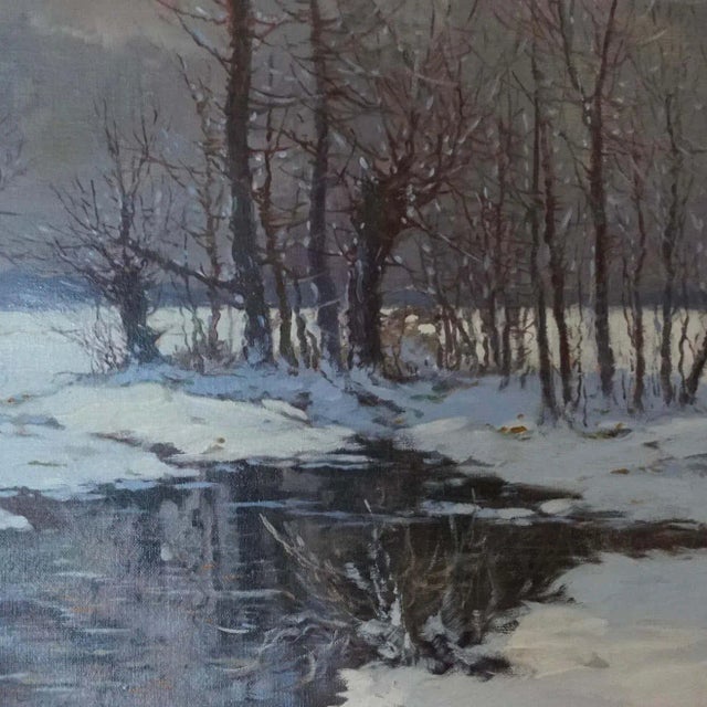 Traditional Constantin Alexandrovitch Westchiloff “Moonlit Meadows In The Snow” For Sale - Image 3 of 6