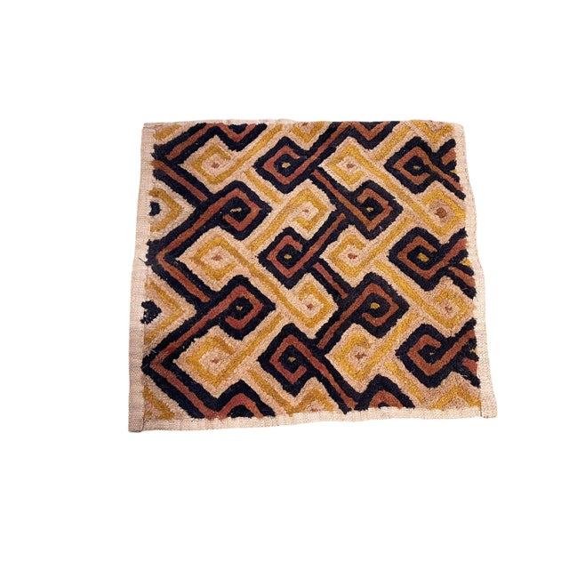 African Vintage African Tribal Kuba Kasai Velvet Raffia Textile 24" by 23" For Sale - Image 3 of 8