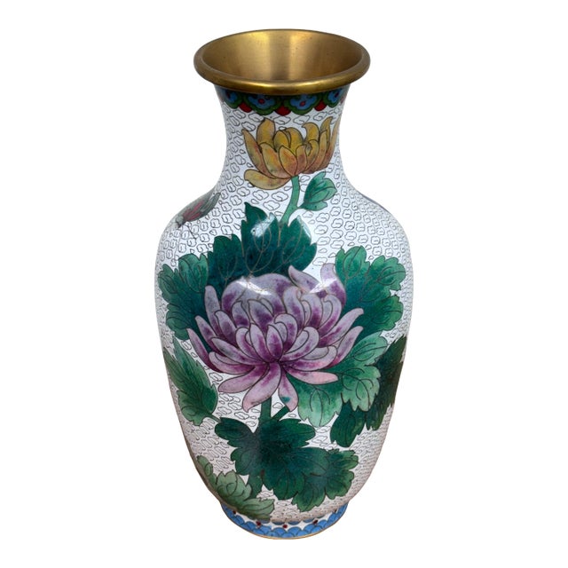 Chinese Enamel Cloisonné Vase With Flowers For Sale