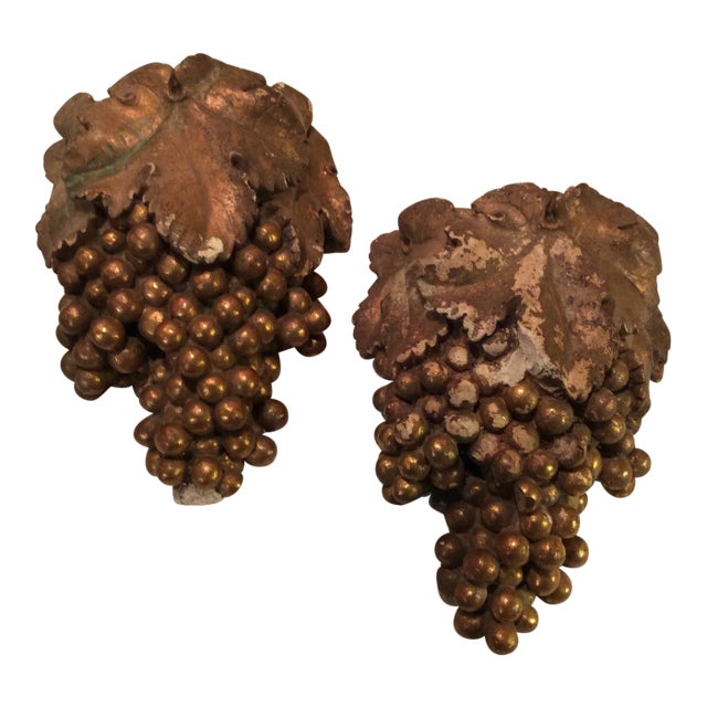 1940s Gilded Grape Wall Pockets - Pair For Sale