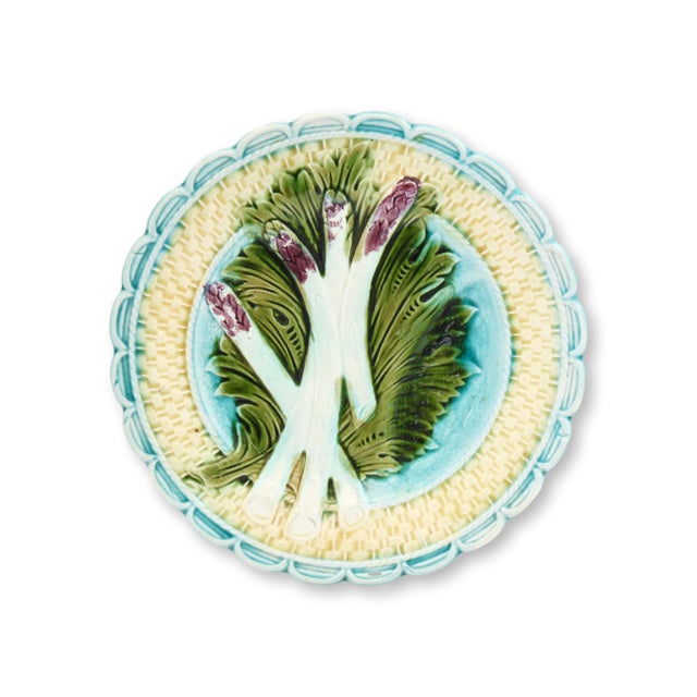 Set of six late 19th century French majolica Barbotine asparagus plates from the Salins-les-Bains region of eastern...