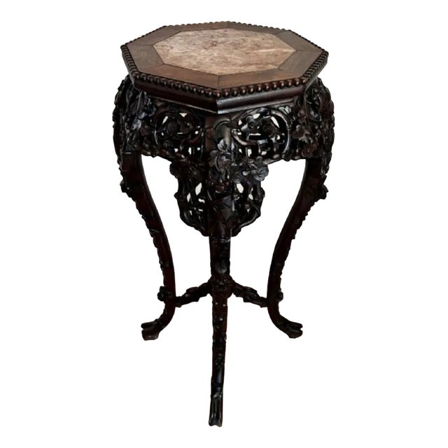 Chinese Side Table or Stool in Carved Hardwood, 1860s For Sale