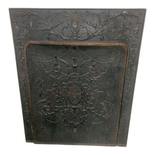 19th Century Antique 24" Cast Iron Fireplace Surround and Cover 2 Pieces For Sale