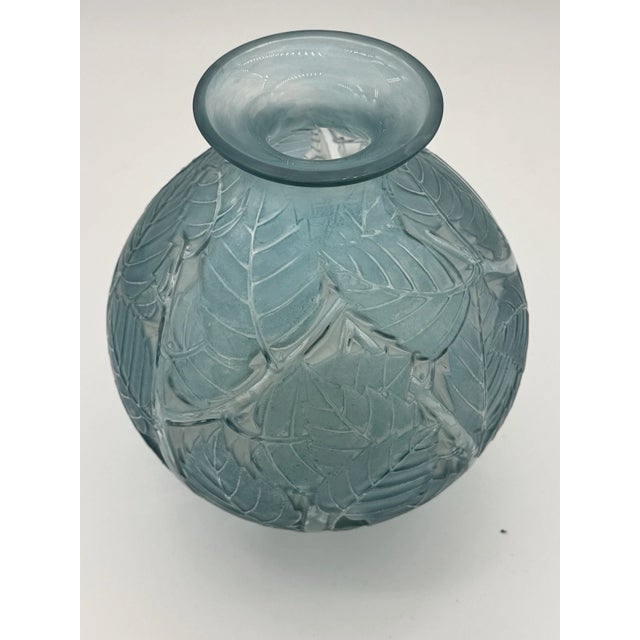 Glass René Lalique Art Deco "Milan" Frosted Blue Patinated Glass Vase, 1929 For Sale - Image 7 of 14