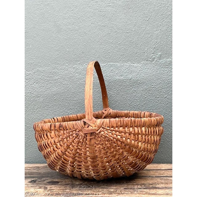 Vintage Handwoven Shaker Rattan Basket For Sale - Image 10 of 12
