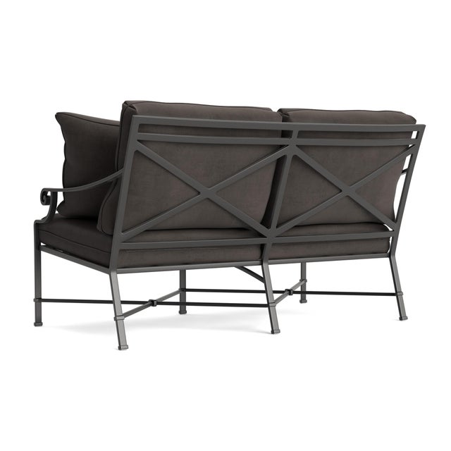 Not Yet Made - Made To Order Brown Jordan Venetian Loveseat, Textured Pewter frame with Fusion Charcoal fabric For Sale - Image 5 of 11