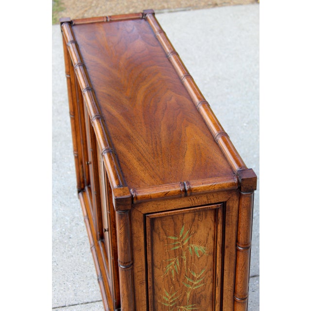 Brandt Vintage Brandt Embassy Collection Hollywood Regency Faux Bamboo Credenza Cabinet With Hand-Painted Bamboo Motif – Asian Chinoiserie Sideboard Console For Sale - Image 4 of 18