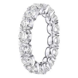 Eternity Band with 4.45 Ct Brilliant Round Diamonds prong set in Platinum, Size 5.5 For Sale