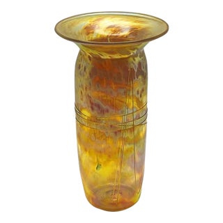 Roger Roland Golden Iridescent Signed Art Glass Vase (Hand Blown, 8.75-inch, Vintage) For Sale