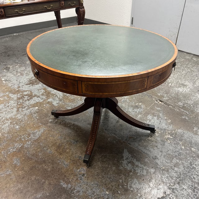 Traditional Manor House Round Leather Top Pedestal Table, Mid 19th Century For Sale - Image 3 of 12