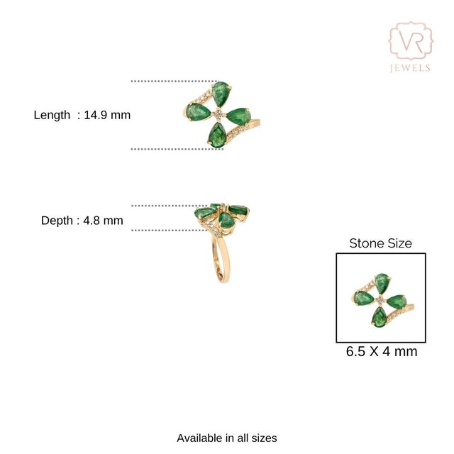 Nature-Inspired 14k Gold Motif Emerald Diamond Contemporary Ring Size 6 For Sale - Image 9 of 16