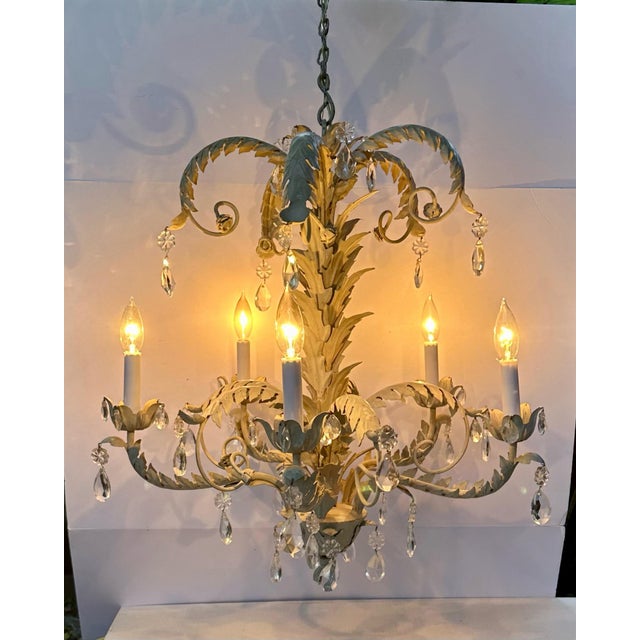 1970s Vintage Gray 5-Light Hollywood Regency Palm Tree Chandelier Attributed to Hans Kogl For Sale - Image 5 of 11