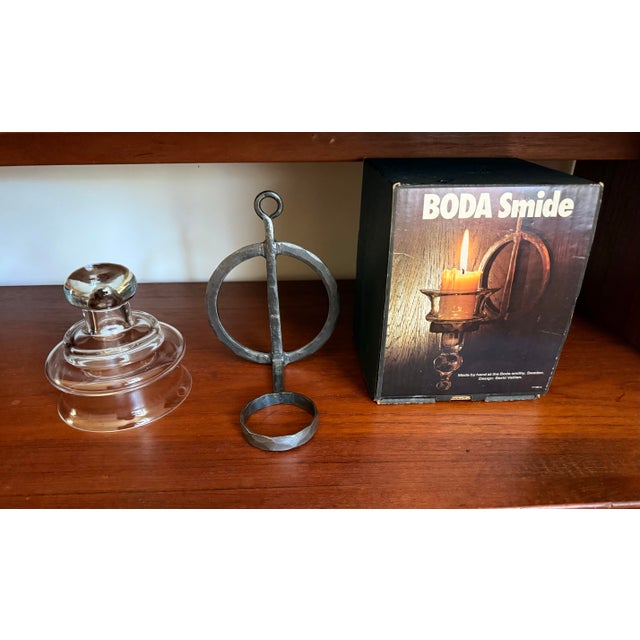 Bertil Vallien 1970s Boda Smide Brutalist Wrought Iron & Glass Wall Sconce by Bertil Vallien - In Box For Sale - Image 4 of 11
