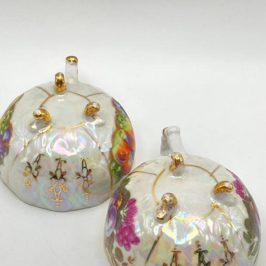 Pair of Kasuga Footed Iridescent Gilded Teacups (Handles, Fruit Design, Lusterware) Vintage For Sale - Image 15 of 16