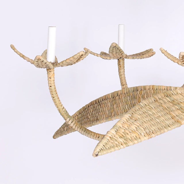 The Lola Wicker Palm Leaf Chandelier From the Fs Flores Collection For Sale - Image 4 of 7