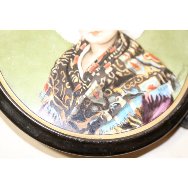 Antique Hand Painted Figural Realism Portrait Porcelain Footed Trivet Stand For Sale In New York - Image 6 of 11
