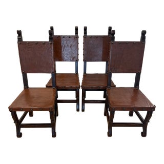 Vintage South Cone Trading Co. Spanish Colonial Peruvian Leather Dining Chairs- Set of 4 For Sale