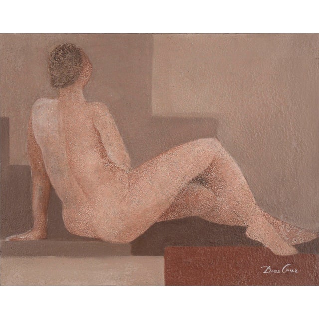 Elegant nude by Spanish artist Diaz Cruz (Spanish, 20th Century). This modernist figurative depicts a reclining nude woman...