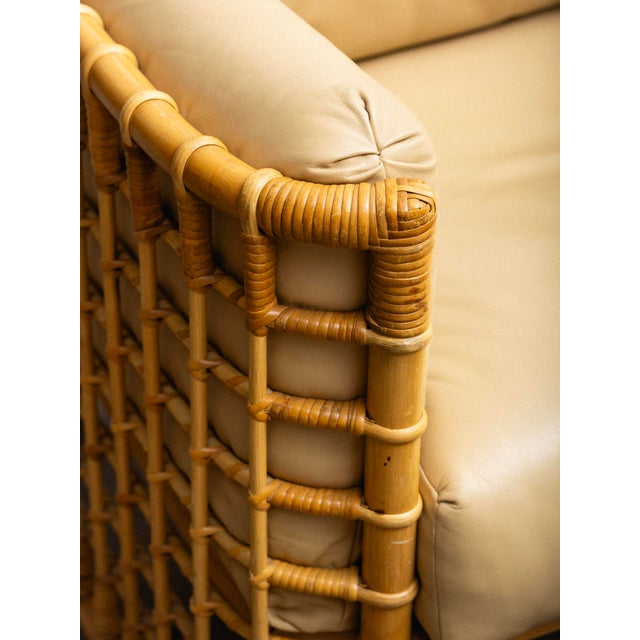 Rattan & Leather Chair With Ottoman Attributed to Henry Olko For Sale - Image 10 of 17