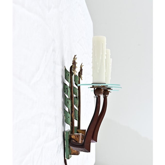 Brown Vintage Italian Iron and Tole Sunflower Sconce For Sale - Image 8 of 9