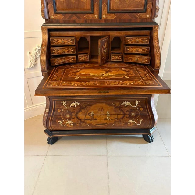 Antique Italian Marquetry Inlaid Burr Walnut Bureau Bookcase, 1920 For Sale - Image 18 of 18