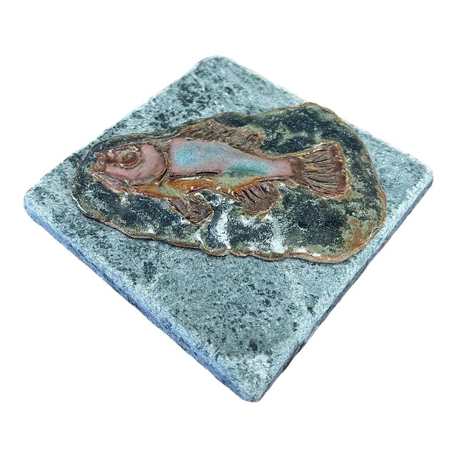 Vintage Tile Decorative Wall Art With Fish Motif. For Sale