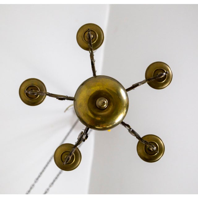 Brass 19th Century Dutch 5-Light Brass Chandelier With Flame Detailing For Sale - Image 8 of 9