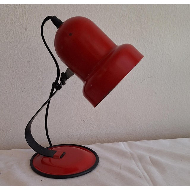 Vintage Adjustable Desk Lamp with Black and Red Metal Frame, 1980s, in Good conditions. Designed 1980 to 1989 European...
