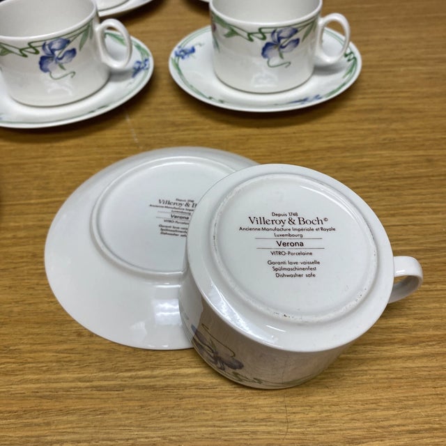 Mid-Century Modern 1990s Villeroy & Boch Verona (8 Sets) Flat Cups and Saucers For Sale - Image 3 of 5