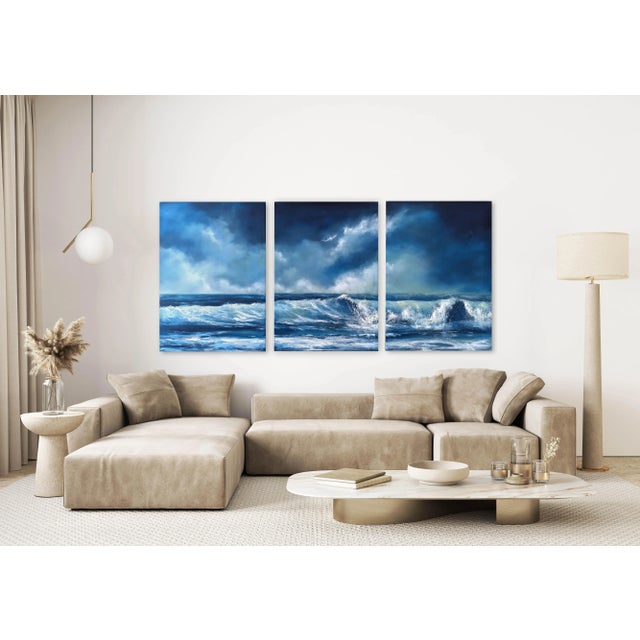 A Kinder Sea (Triptych) - Large Ocean Inspired Painting on Canvas For Sale - Image 10 of 11