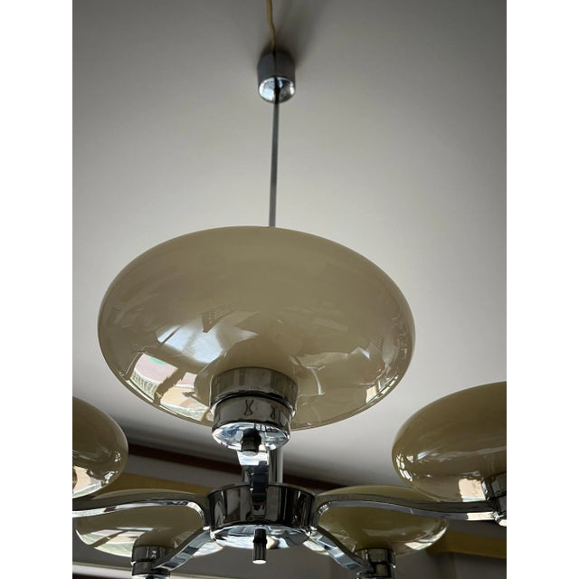 1940s Art Deco Five-Light Pendant in Murano Glass and Steel, 1940s For Sale - Image 5 of 9