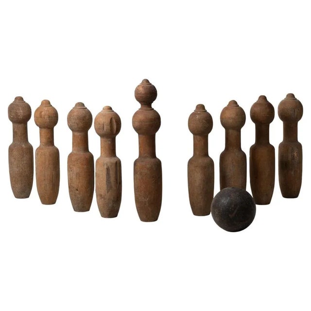 Vintage Swedish Bowling Set in Pine, Set of 10 For Sale - Image 5 of 5