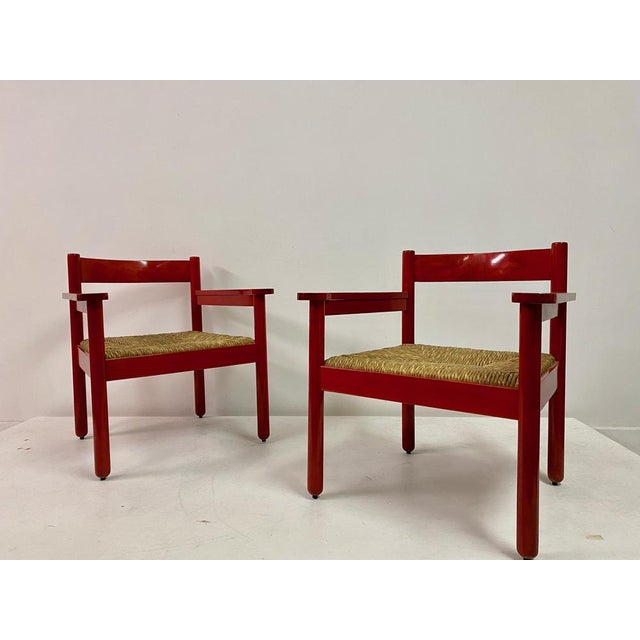 Set of Italian Red Armchairs with Rush Seats, 1960s For Sale - Image 12 of 17