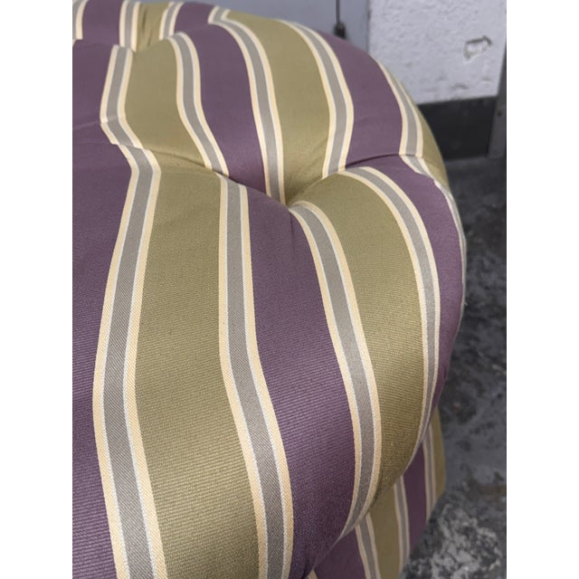 Sherrill Furniture Round Tufted Skirted Ottoman + Casters For Sale - Image 10 of 12