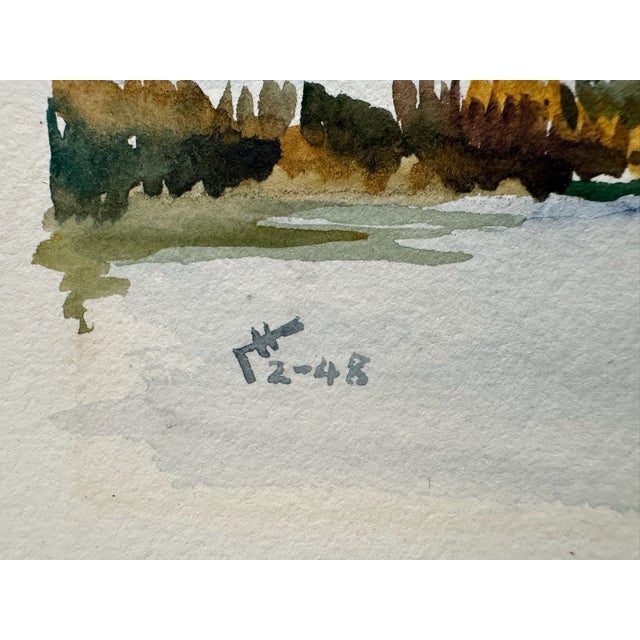 Henry Emil Salloch Original Watercolor on Paper Winter Marsh Lanscape, 1948. For Sale In Atlanta - Image 6 of 8