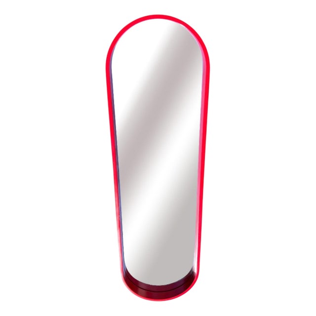 Large Mid-Century Modern Oval Wall Mirror with Red Lacquered Wood Frame, 1960s For Sale