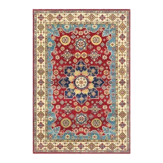 Rustic Kazak Red/Beige Wool Rug - 5'10''x8'9'' For Sale